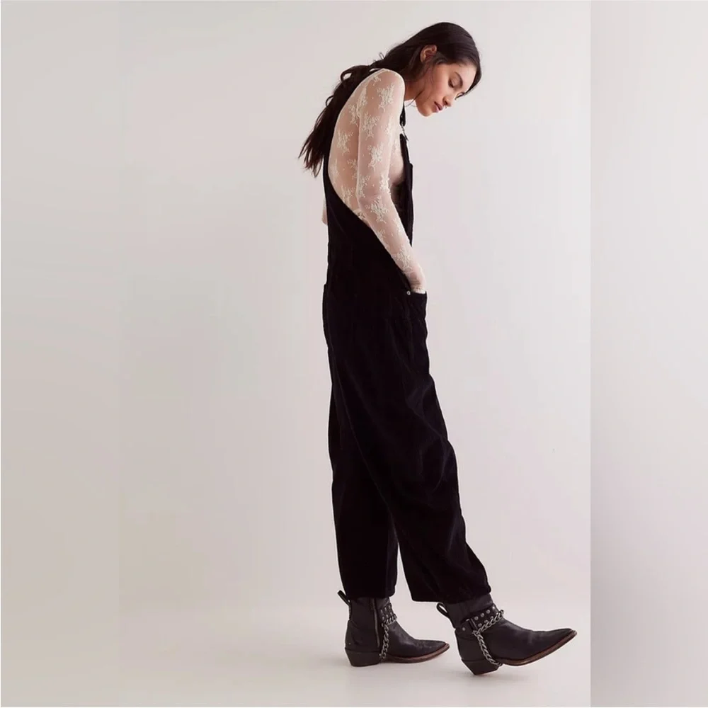Free People We The Free Good Luck Cord Overalls Black
